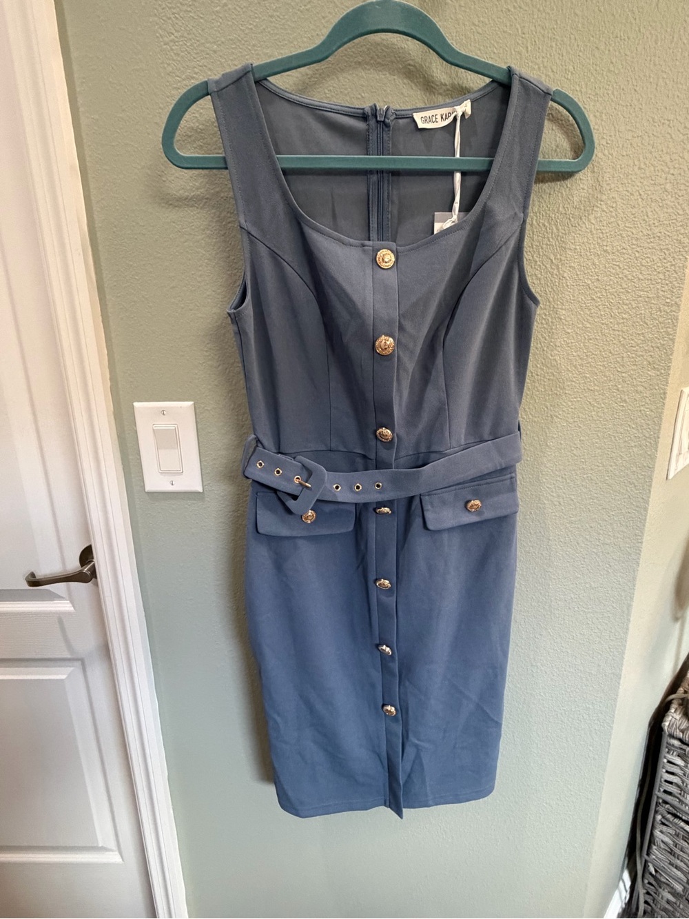 NWT Grace Karin Slate Blue Dress with Belt